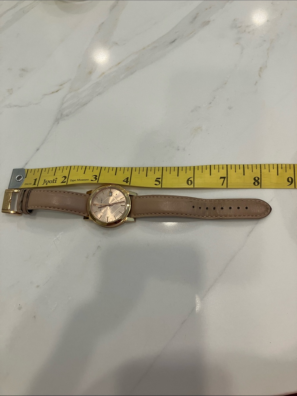 Burberry The City Tan Leather Strap Watch w/ Rose Gold Face & Gold Case- EUC - Picture 10 of 11